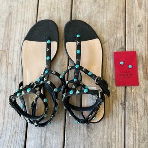 Valentino Rockstud black calfskin flat flip-flop sandal